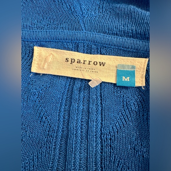 Anthro SPARROW Crystal Coast Cardigan Sweater Blue Pointelle Knit Linen Hoodie - Picture 9 of 14